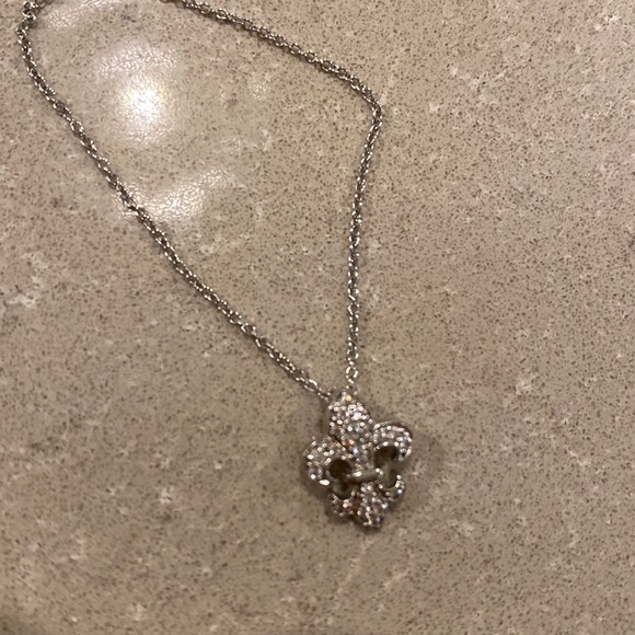 Sterling Silver Necklace with Fleur De Lis Pendant Charm - Picture 7 of 7